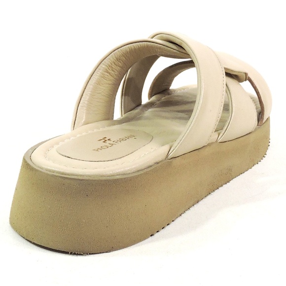 PAOLA FABIANI 🇮🇹 WOMEN'S BEIGE LEATHER COMFORT FLAT PLATFORM MULES - Picture 5 of 7
